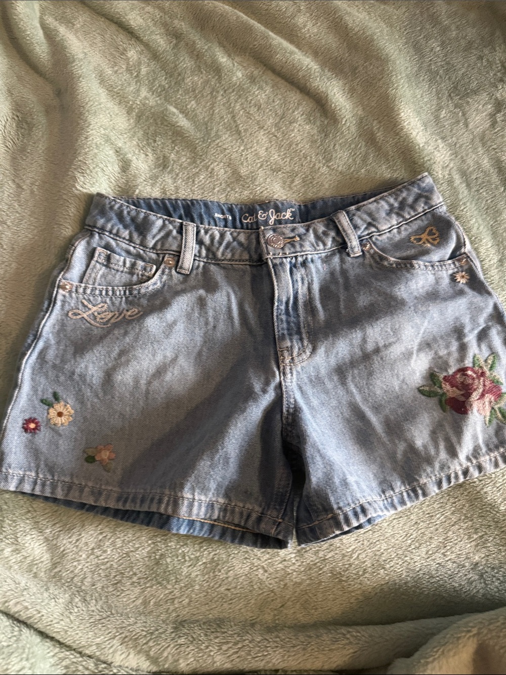Cat & Jack Light Blue Denim Shorts with Floral Embroidery